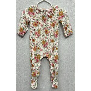 Mud Pie Bamboo Floral Romper 3-6 Months Elastic Neck Baby Girl Long Sleeve